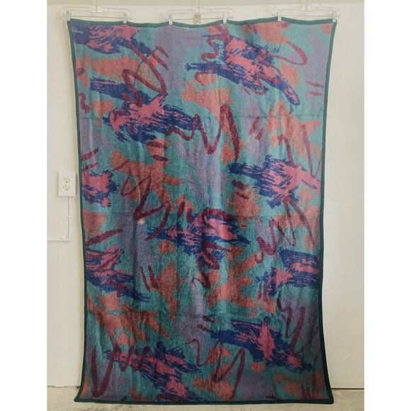 Biederlack Retro 90s Design Reversible Blanket Geometric Purple Teal Jazz Swirl - Picture 5 of 10